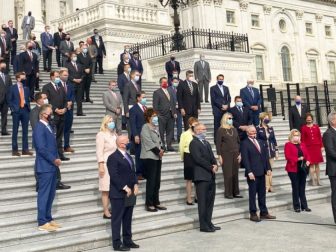 House Republicans gather outside the U.S. Capitol to discuss future plans on Sept. 15, 2020.