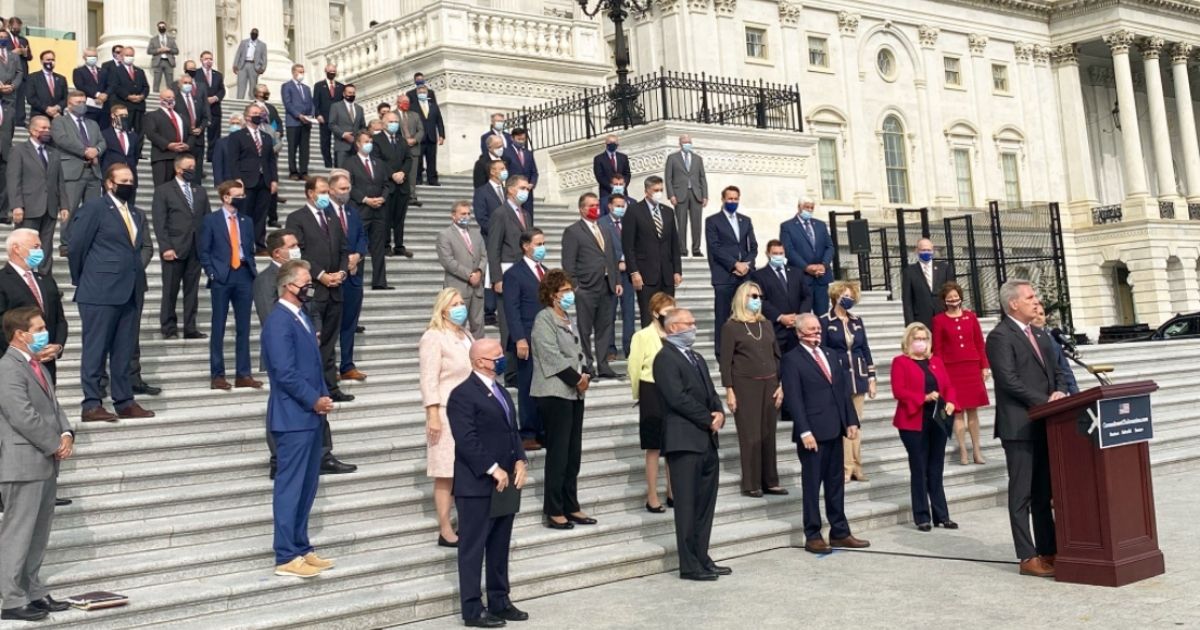 House Republicans gather outside the U.S. Capitol to discuss future plans on Sept. 15, 2020.
