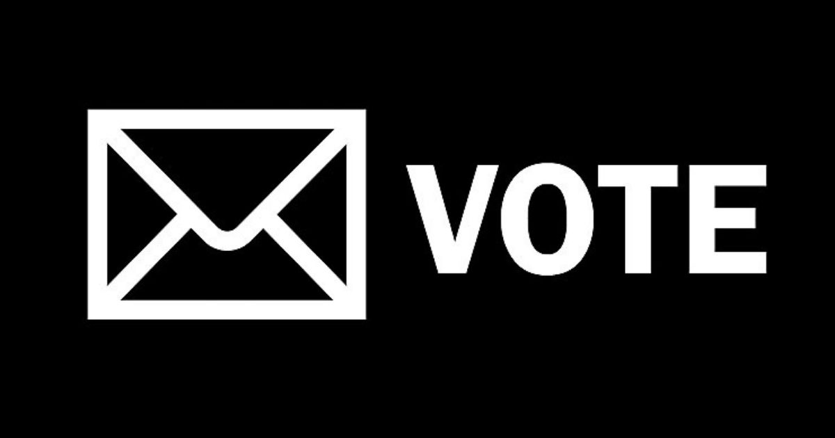 Black & White Mail Envelope and the word VOTE