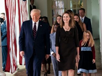 President Donald J. Trump walks with Judge Amy Coney Barrett, his nominee for Associate Justice of the Supreme Court of the United States, along the West Wing Colonnade on Saturday, September 26, 2020, following announcement ceremonies in the Rose Garden. (Official White House Photo by Shealah Craighead)
