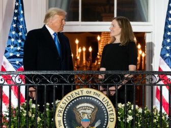 President Donald J. Trump and U.S. Supreme Court Associate Justice Amy Coney Barrett stand together on the Blue Room balcony Monday, Oct. 26, 2020, following Justice Barrett’s swearing-in ceremony on the South Lawn of the White House. (Official White House Photo by Andrea Hanks)