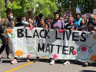 Protesters in the street for a BLM protest.