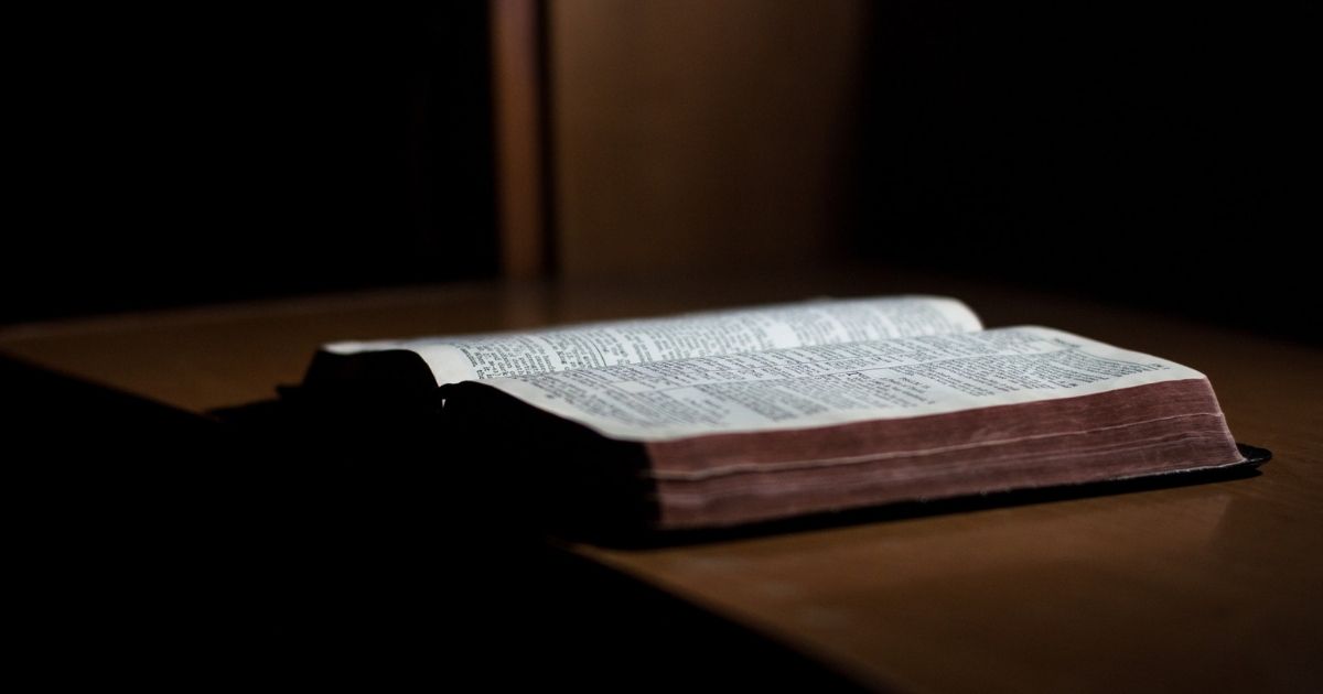 Close-up of black leather Bible.