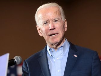 Former Vice President of the United States Joe Biden speaking with supporters at a community event at Sun City MacDonald Ranch in Henderson, Nevada.