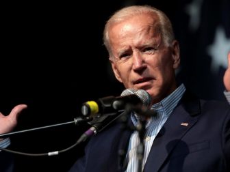 Former Vice President of the United States Joe Biden speaking with attendees at the 2019 Iowa Democratic Wing Ding at Surf Ballroom in Clear Lake, Iowa.