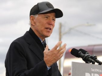 Joe BIden speaks at a rally outside his campaign office in Council Bluffs, Iowa. Please attribute to Matt A.J. is used elsewhere.