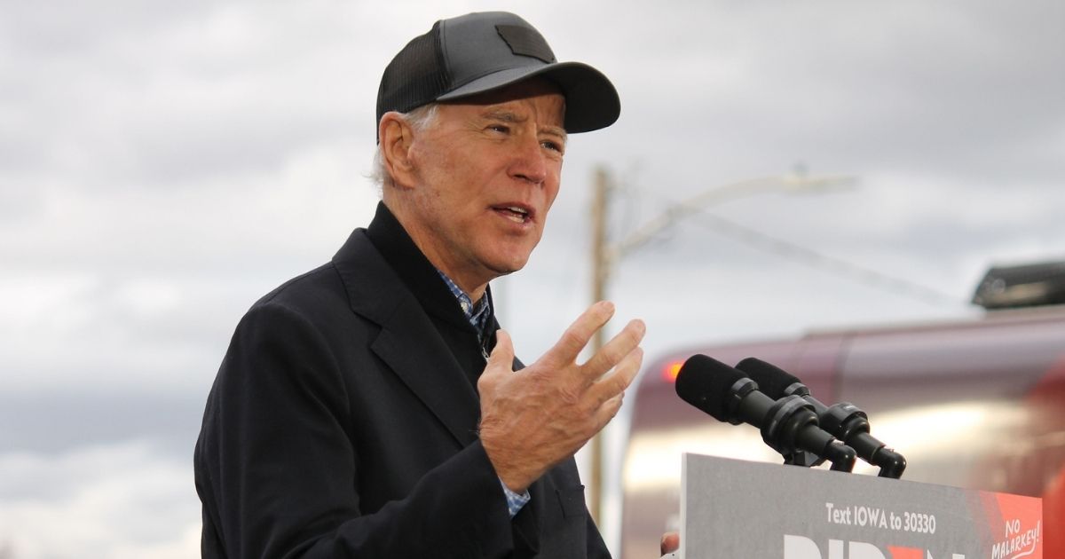 Joe BIden speaks at a rally outside his campaign office in Council Bluffs, Iowa. Please attribute to Matt A.J. is used elsewhere.