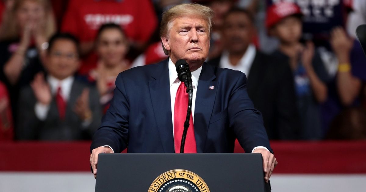 President of the United States Donald Trump speaking with supporters at a "Keep America Great" rally at Arizona Veterans Memorial Coliseum in Phoenix, Arizona.