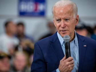 Vice President Joe Biden holds an event with voters in the gymnasium at McKinley Elementary School in Des Moines, where he addressed a number of issues including the recent escalation with Iran. Iowa member of Congress Abby Finkenauer was also on hand to announce her endorsement of Biden.