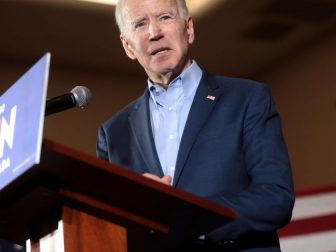 Former Vice President of the United States Joe Biden speaking with supporters at a community event at Sun City MacDonald Ranch in Henderson, Nevada.