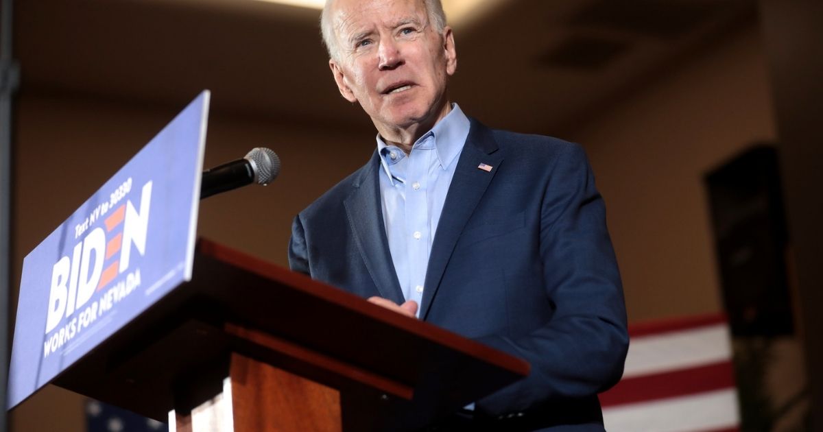 Former Vice President of the United States Joe Biden speaking with supporters at a community event at Sun City MacDonald Ranch in Henderson, Nevada.