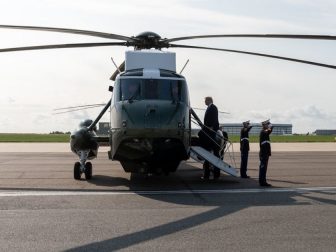President Donald J. Trump boards Marine One Monday, June 3, 2019, to Stansted Airport in England, for the start of a three-day state visit with to the United Kingdom. (Official White House Photo by Shealah Craighead)
