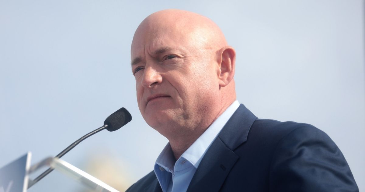 Mark Kelly speaking with supporters at the Phoenix launch of his U.S. Senate campaign at The Van Buren in Phoenix, Arizona.