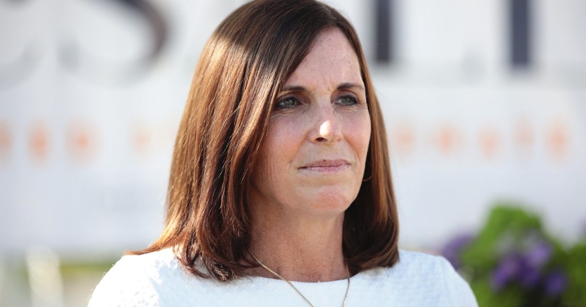 U.S. Senator Martha McSally speaking with the media after a campaign event with former United Nations Ambassador Nikki Haley at a home in Scottsdale, Arizona.