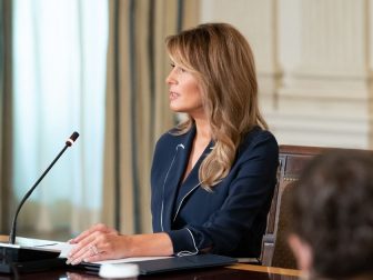 First Lady Melania Trump delivers remarks during a briefing with members of the President’s Task Force on Protecting Native American Children in the Indian Health Service System Thursday, July 23, 2020, in the State Dining Room of the White House. (Official White House Photo by Andrea Hanks)