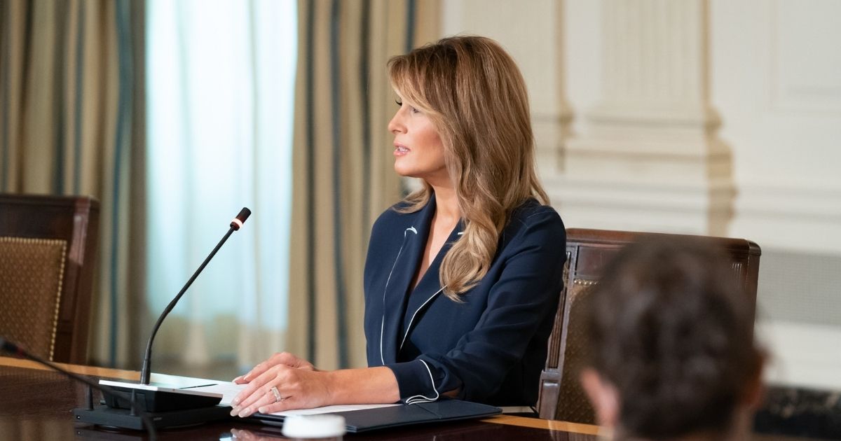 First Lady Melania Trump delivers remarks during a briefing with members of the President’s Task Force on Protecting Native American Children in the Indian Health Service System Thursday, July 23, 2020, in the State Dining Room of the White House. (Official White House Photo by Andrea Hanks)
