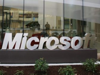 Microsoft sign outside building 99 in Redmond, Washington.