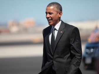 President Barack Obama after arriving on Air Force One at Phoenix Sky Harbor Airport in Phoenix, Arizona.