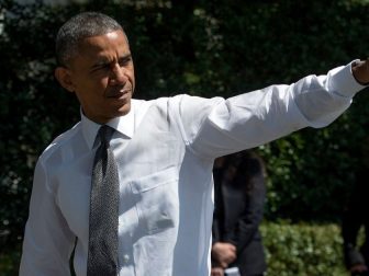 President Barack Obama waves to guests after an event hosting wounded warrior cyclists at the White House in Washington, D.C. April 16, 2015. Wounded military veterans from each service rode their cycles around the White House south lawn to raise awareness for wounded veterans as part of the Wounded Warrior Project Annual Soldier Ride. (DoD News photo by EJ Hersom)