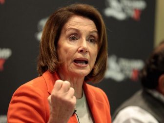 Minority Leader Nancy Pelosi speaking with attendees at a Trump Tax Town Hall hosted by Tax March at Events on Jackson in Phoenix, Arizona.