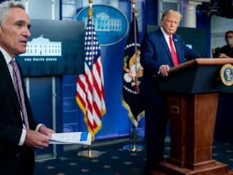President Donald J. Trump listens to White House medical advisor Dr. Scott Atlas