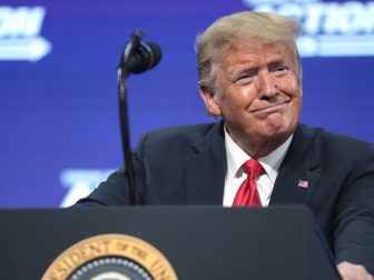 President of the United States Donald Trump speaking with supporters at an "An Address to Young Americans" event hosted by Students for Trump and Turning Point Action at Dream City Church in Phoenix, Arizona.