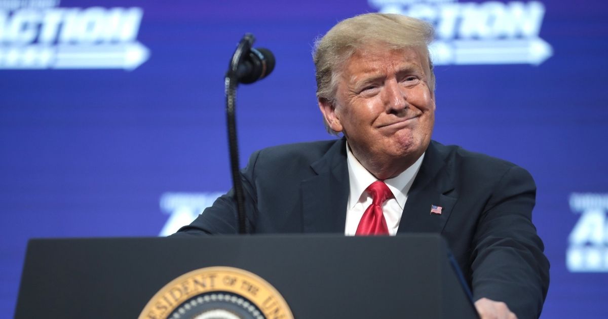 President of the United States Donald Trump speaking with supporters at an "An Address to Young Americans" event hosted by Students for Trump and Turning Point Action at Dream City Church in Phoenix, Arizona.