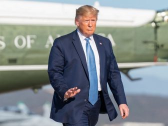 President Donald J. Trump disembarks Marine One at Marine Corps Air Station Miramar in San Diego Wednesday, Sept. 18, 2019, and boards Air Force One en route to Joint Base Andrews, Md. (Official White House Photo by Shealah Craighead)