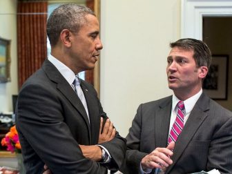 President Barack Obama speaks with Dr. Ronny Jackson in the Outer Oval Office, Feb. 21, 2014. (Official White House Photo by Pete Souza)