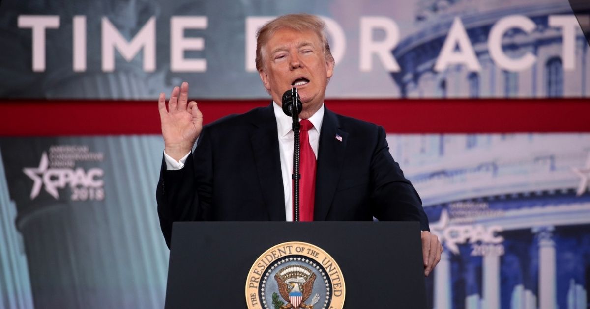 President of the United States Donald Trump speaking at the 2018 Conservative Political Action Conference (CPAC) in National Harbor, Maryland.