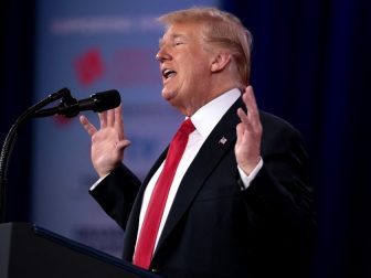 President of the United States Donald Trump speaking at the 2018 Conservative Political Action Conference (CPAC) in National Harbor, Maryland.