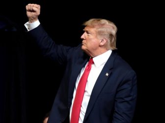 President of the United States Donald Trump speaking with supporters at a "Keep America Great" rally at Arizona Veterans Memorial Coliseum in Phoenix, Arizona.