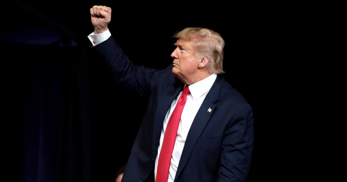 President of the United States Donald Trump speaking with supporters at a "Keep America Great" rally at Arizona Veterans Memorial Coliseum in Phoenix, Arizona.