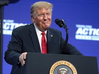 President of the United States Donald Trump speaking with supporters at an "An Address to Young Americans" event hosted by Students for Trump and Turning Point Action at Dream City Church in Phoenix, Arizona.