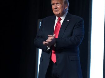 President of the United States Donald Trump speaking with supporters at an "An Address to Young Americans" event hosted by Students for Trump and Turning Point Action at Dream City Church in Phoenix, Arizona.