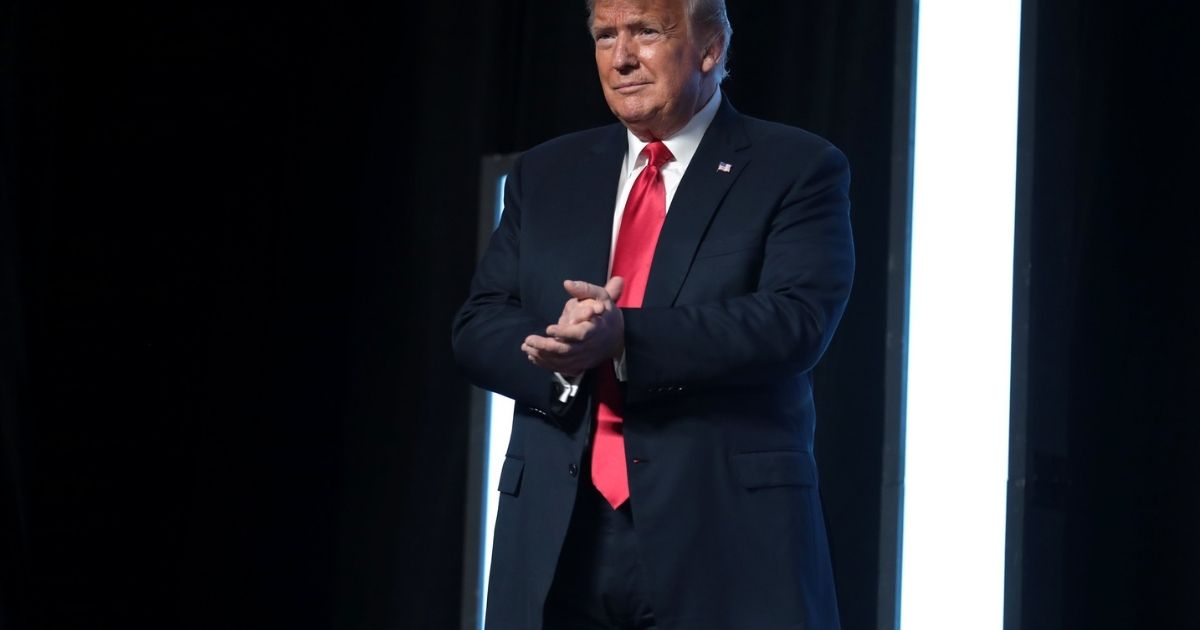 President of the United States Donald Trump speaking with supporters at an "An Address to Young Americans" event hosted by Students for Trump and Turning Point Action at Dream City Church in Phoenix, Arizona.