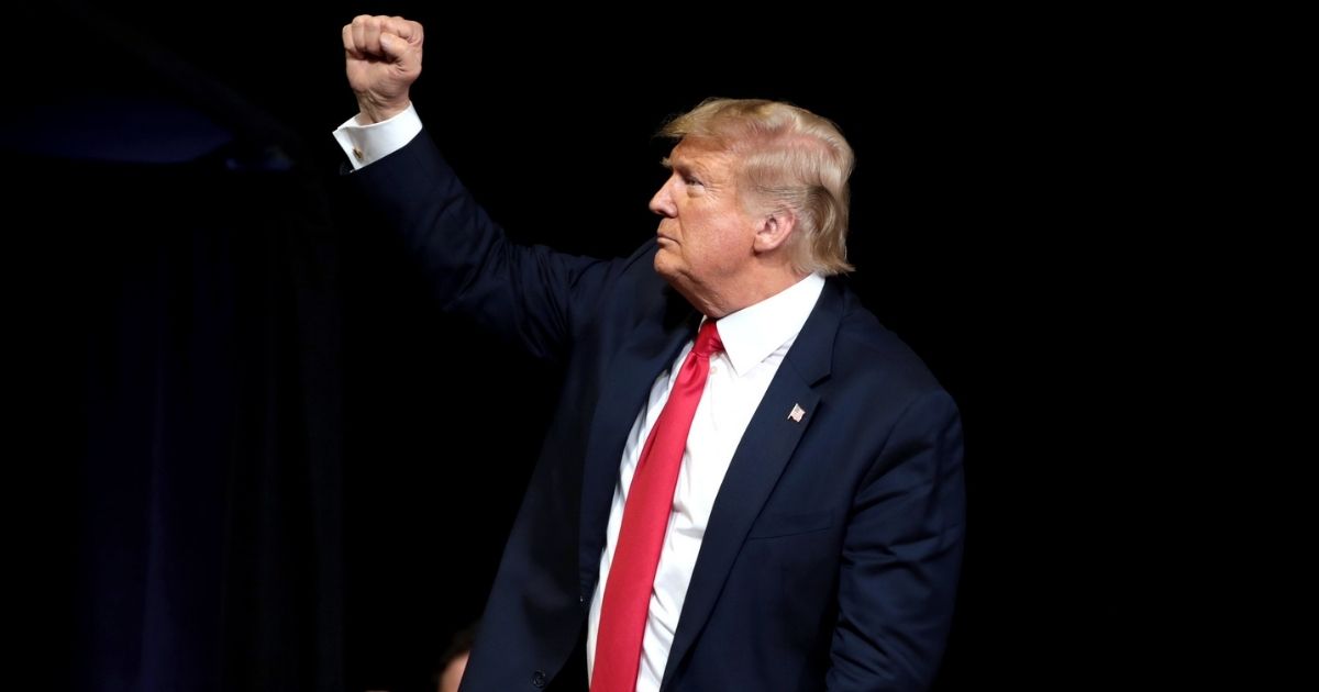 President of the United States Donald Trump speaking with supporters at a "Keep America Great" rally at Arizona Veterans Memorial Coliseum in Phoenix, Arizona.