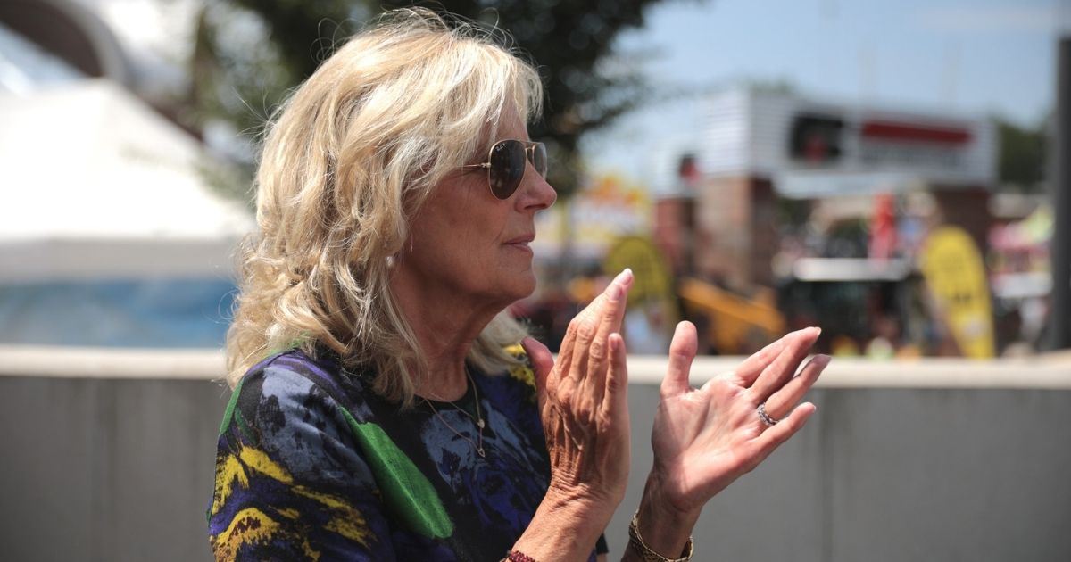 Former Second Lady of the United States Jill Biden at the Des Moines Register's Political Soapbox at the 2019 Iowa State Fair in Des Moines, Iowa.