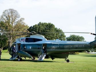 President Donald J. Trump boards Marine One Saturday, Sept. 19, 2020, to begin his trip to Fayetteville, N.C. (Official White House Photo by Tia Dufour)