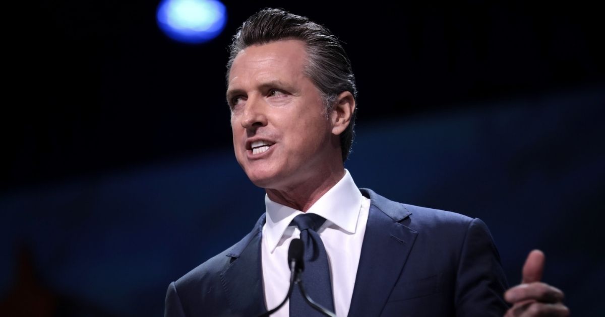 Governor Gavin Newsom speaking with attendees at the 2019 California Democratic Party State Convention at the George R. Moscone Convention Center in San Francisco, California.