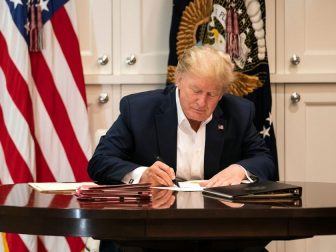 President Donald J. Trump works in the Presidential Suite at Walter Reed National Military Medical Center in Bethesda, Md. Saturday, Oct. 3, 2020, after testing positive for COVID-19 on Thursday, Oct. 1, 2020. (Official White House Photo by Joyce N. Boghosian)