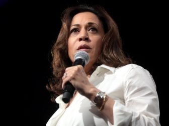 U.S. Senator Kamala Harris speaking with attendees at the Presidential Gun Sense Forum hosted by Everytown for Gun Safety and Moms Demand Action at the Iowa Events Center in Des Moines, Iowa.