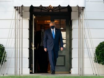 President Donald J. Trump walks across the South Lawn of the White House and boards Marine One Friday, Oct. 2, 2020, en route to Walter Reed National Military Medical Center in Bethesda, Md. (Official White House Photo by Andrea Hanks)