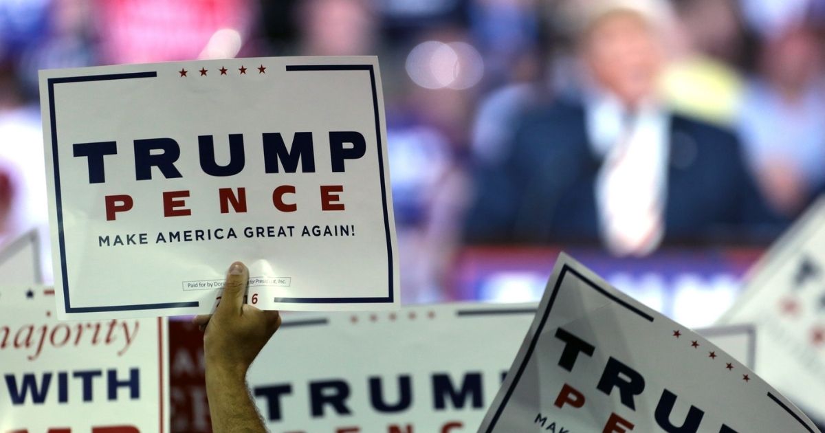 Donald Trump sign at a campaign rally at the Prescott Valley Event Center in Prescott Valley, Arizona.