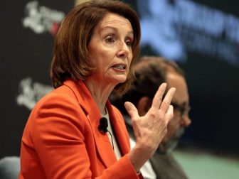 Minority Leader Nancy Pelosi speaking with attendees at a Trump Tax Town Hall hosted by Tax March at Events on Jackson in Phoenix, Arizona.