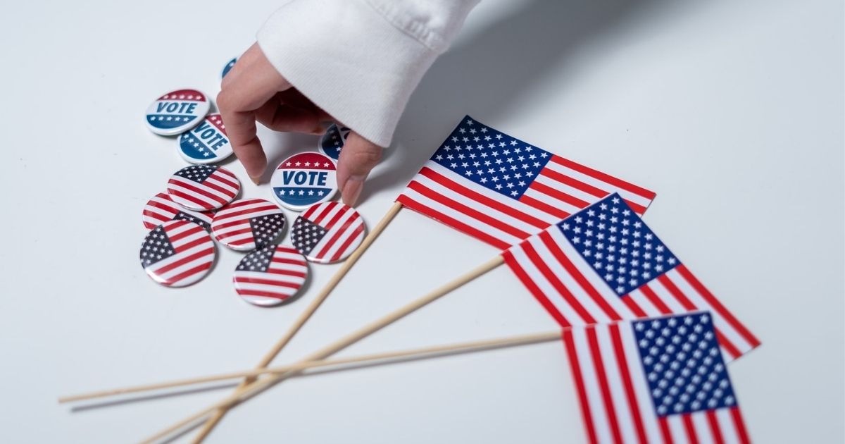 American flags and vote pins