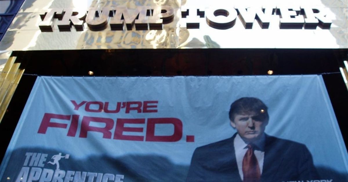 You're Fired The Apprentice banner on Trump Tower