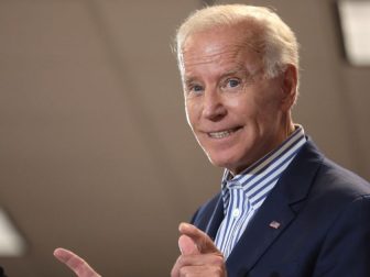 Former Vice President of the United States Joe Biden speaking with supporters at a town hall hosted by the Iowa Asian and Latino Coalition at Plumbers and Steamfitters Local 33 in Des Moines, Iowa.