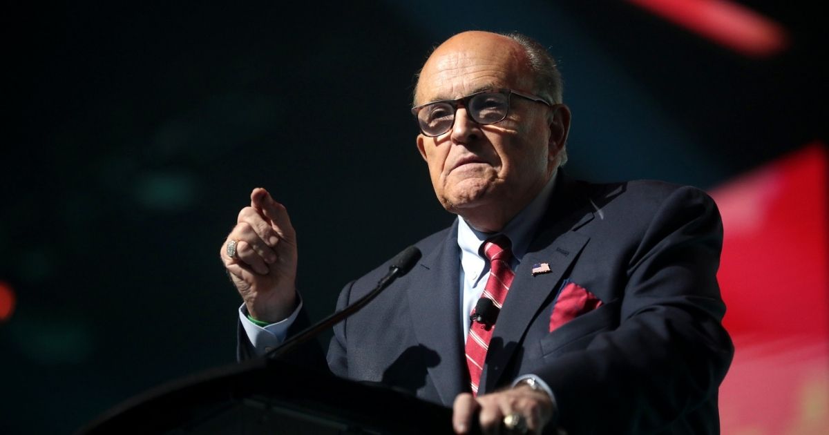 Former Mayor Rudy Giuliani speaking with attendees at the 2019 Student Action Summit hosted by Turning Point USA at the Palm Beach County Convention Center in West Palm Beach, Florida.