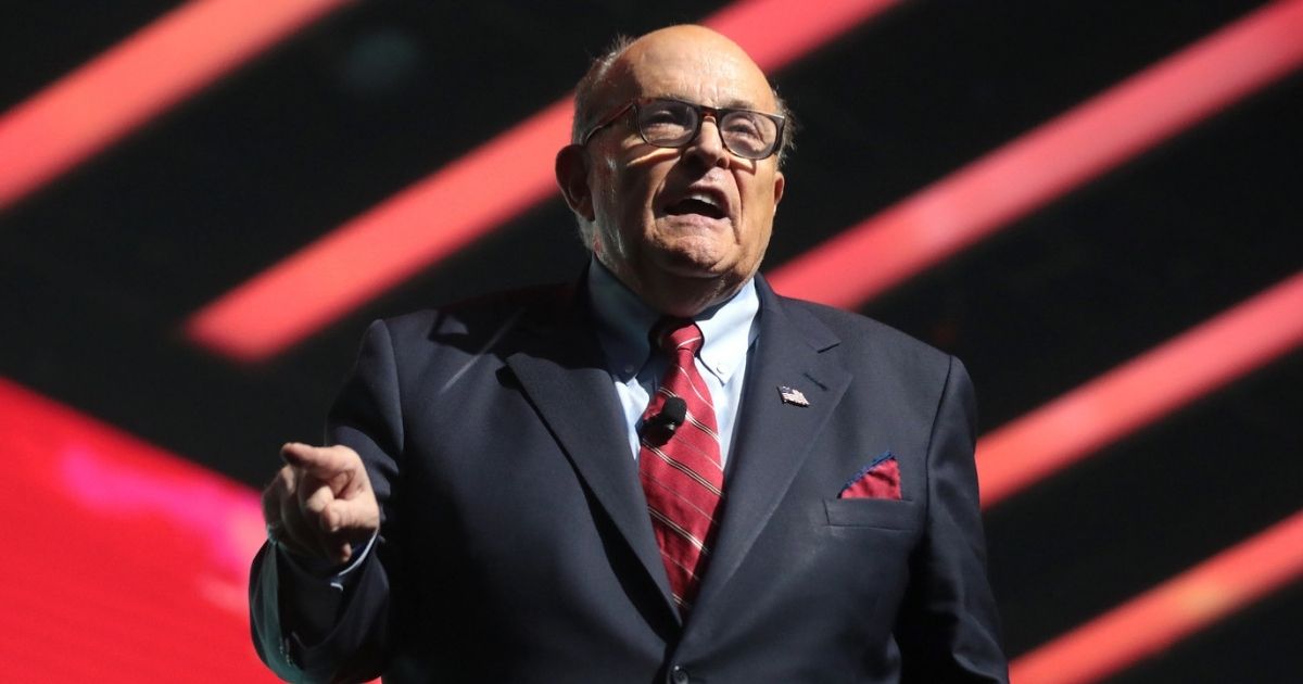 Former Mayor Rudy Giuliani speaking with attendees at the 2019 Student Action Summit hosted by Turning Point USA at the Palm Beach County Convention Center in West Palm Beach, Florida.